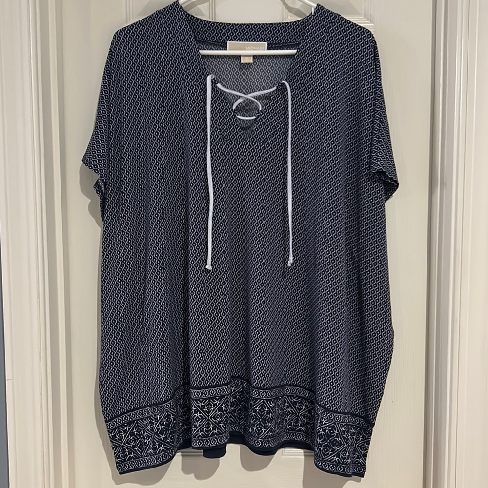 MICHAEL Michael Kors Navy and White Printed Short Sleeve Tunic
